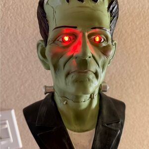 Green Frankenstein Bust with Red LED Eyes